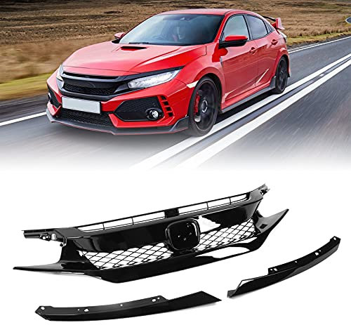 XTevu Rejilla De Malla Delantera Estilo TypeR Negro Brillante Con Reemplazo De Párpados De Faros, Compatible Con Honda Civic 2016-2018 - Rejilla De Parachoques Delantero