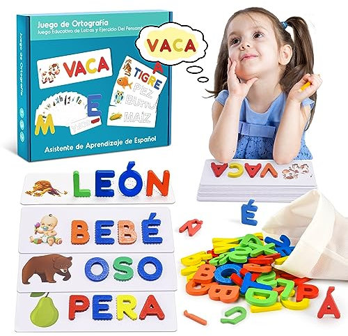 Gifitizi Juguetes niños 2 3 4 5 años, Juguetes Montessori Juego de Armar Palabras Abecedario de Madera Puzzle 3-6 Años Regalo niña 3-6 años Aprender a Leer Juegos Montesori Jueguetes Smart Games