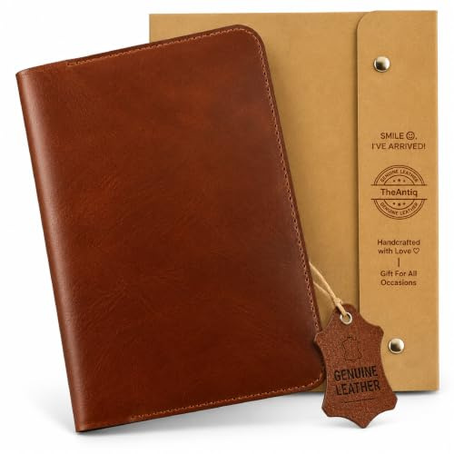 TheAntiq Leder-Tagebuch, A5, 14,6 x 21 cm, nachfüllbar, für große Moleskine, handgefertigtes Notizbuch aus Leder, A5-Cover, großes Leder-Tagebuch für Profis