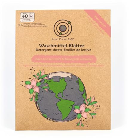 Small Planet AMZ® Waschmittel Blätter [Blumenduft] - 40 nachhaltige Streifen für Weiß-, Bunt- und Handwäsche - energiesparend waschen ab 20°C - biologisch abbaubar, plastikfrei und vegan