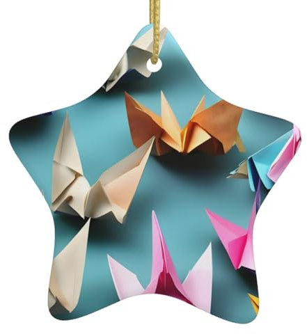 Origami carta gru stampa albero di Natale decorazioni casa ufficio appeso ornamenti di Natale a forma di stella porcellana