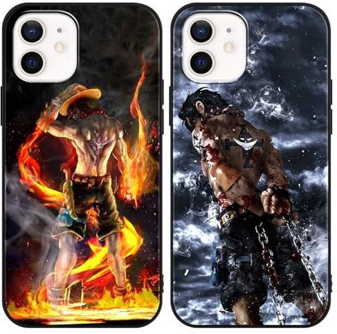 PBNDJVG 2 Stück Handyhülle für Apple iPhone 15 Hülle 6.1 Zoll, Anime One Piece Ace mit Motiv Designs Manga Case Schutz Schutzhülle Stoßfest TPU Weich Ultra Dünn Cover -Schwarz1