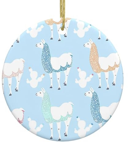 Lama Cartoon Muster Druck Personalisierte Weihnachtskugel, Keramik Runde Weihnachten Hängende Ornament, Weihnachtsbaum Dekoration Für Freund Freundin Frau Xmas Geschenke