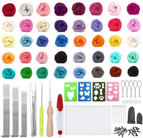 Filz Set, Nadelfilz Set mit 40 Farben Filzwolle Roving,Komplettes Filzset für Anfänger mit Grundlegenden Filzwerkzeugen und Zubehör Wollfasern, Handspinnent Basteln, Nassfilzen