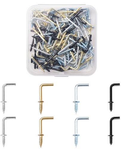 UFURMATE Schraubhaken, 120 Stück, 1,27 cm, L-förmige Haken, Karbonstahl, schulterfrei, für Kommode, Tasse, rechtwinklige Haken, selbstschneidende Schraubhaken zum Aufhängen im Innen- und Außenbereich