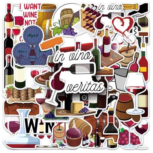 Bric Dodo 50 Stück Rotwein Aufkleber Auto Laptop Telefon Gitarre Skateboard Motorrad Fahrrad Red Wine Stickers Set Vinyl Wasserdicht Aesthetic Aufkleber für Jugendliche Kinder Erwachsene