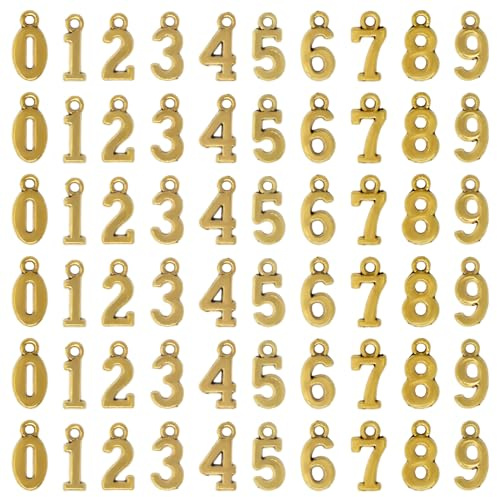 Honbay 100PCS Number 0~9 Pendants Figures 0-9 Charms Arabic Numerals 0-9 Pendants Bead Charms Alloy Number Charms Pendants for Keychains Bracelets Necklaces Jewelry Making and DIY Crafts