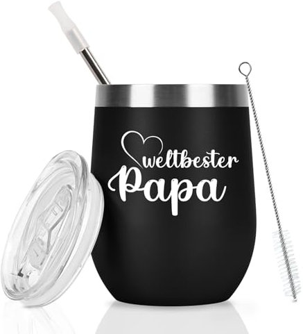 Livole Vatertagsgeschenke für Papa, Vater, Väter, Papa Geschenk Geburtstag, Weihnachten - Weltbester Papa - Bester Papa Geschenke, 350ml Kaffeebecher to go, Edelstahl Becher mit Ddeckel und Strohhalm