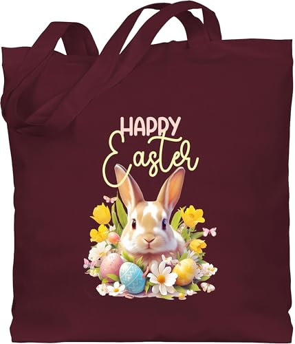 Baumwolltasche - Ostergeschenke Ostern - Happy Easter Osterhase Ostereier Osternest Osterüberraschung - Unisize - Bordeauxrot - oster jutetasche gifts kinder jutebeutel geschenke zu personalisierte