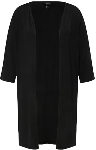 Ulla Popken Damen große Größen Übergrößen Plus Size Longjacke, Rippjersey, offene Form, V-Ausschnitt schwarz 46+ 829324100-46+