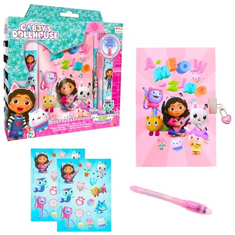 Gabby's Doll House Ensemble de Papeterie, Comprenant Un Journal Intime, Stylo, Autocollants et Un Cadenas avec Clés, Ensemble de Papeterie Cadeau pour Filles