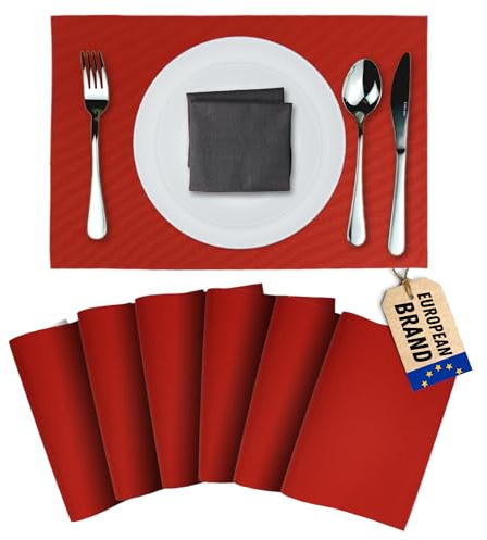 Mondiroso.6er-Pack abwaschbare Platzsets. rutschfeste Tischsets für Esstisch und Küche.(6,rot)