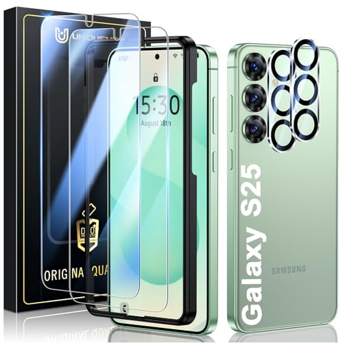 UniqueMe für Samsung Galaxy S25 für Panzerglas, 2 Stück Displayschutz und 2 Stück Kameraschutz, Bruchsichere Schutzfolie für Samsung S25, Leicht anzubringen, Keine Blasen, 9H-Härte, HD-Klar