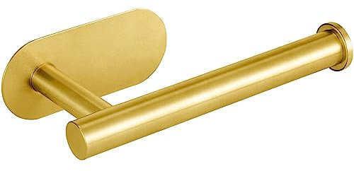 Eolax Porte-Rouleau de Papier Toilette Autocollant, Porte-Papier Toilette Acier Inoxydable SUS304 de Qualité pour Salle de Bain Cuisine Toilettes, sans Perçage, Support de Papier Toilette Mural(Or)