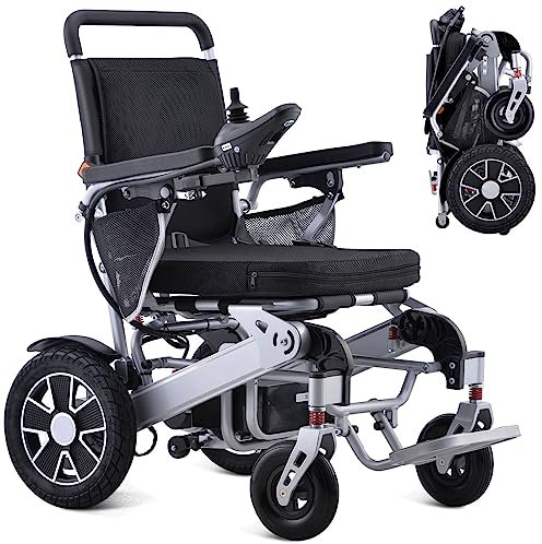 WEYRAL 24KM Fahrstrecke Faltbarer elektrischer Rollstuhl fur langes Reisen, Aluminium Ultraleicht klappbare reiserollstuhl elektrische rollstühle, All Terrain Power Rollstühle
