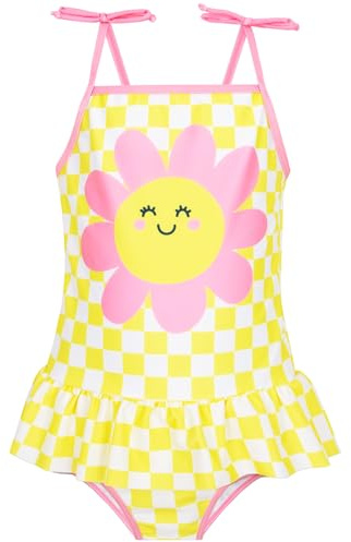Harry Bear Floral Girls Swimsuit | Checkered Girls Swimming Costume | Yellow 18-24 Months