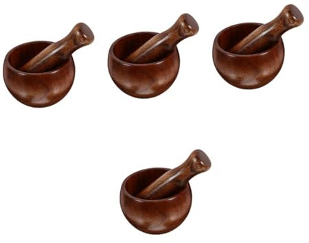 SOLUSTRE 4 Sets Pestle Set Wooden Pestle Grinding Bowl for Garlic Press Kitchen Supplies Natural Wood Easy to Clean