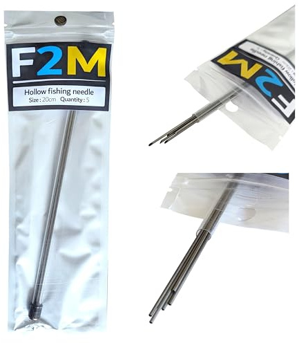 F2M - Aiguilles de pêche pour Escher Les appâts en surfcasting | Aiguilles creuses 100% acier inoxydable, longueur 20cm, pour vers / crustacés / mollusques / vifs / poissons