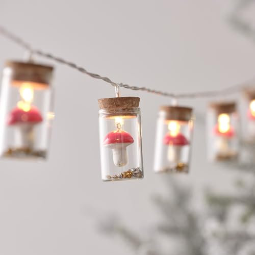 Lights4fun Indoor Christmas 10 Warm White LED Toadstool Mushroom Bottle Battery Operated String Fairy Lights with Timer 1.5m