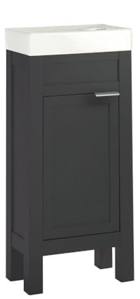 Milano 400mm Black Grey Bathroom Vanity Unit Chrome Pull Handle | Engineered Wood Unit. Ceramic Basin. Decorative Handle. Floorstanding Design. Traditional Style. Assembly Required.