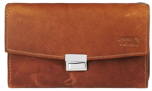 LEONARDO VERRELLI Kellnergeldbörse aus Rindsleder, 17 x 10,5 x 4,3 cm, mit 5 Scheinfächern, Münz-, Kartenfächern & Außenfach, Steckverschluss, Portemonnaie (Tan OHNE Tasche)