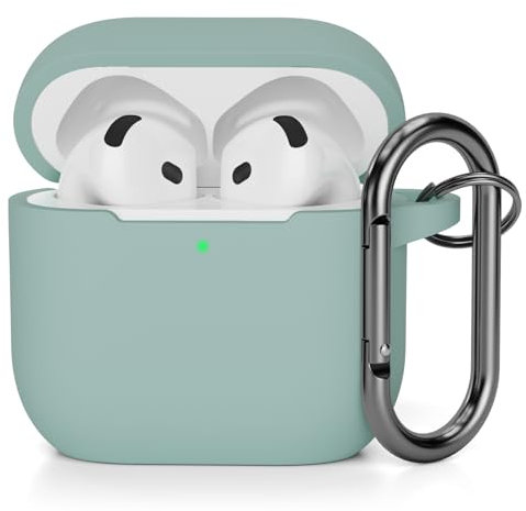 AOTUAO Compatible with AirPods 4 Case Cover, Shockproof Drop Protection Scratch Resistant Silicone Case Cover for AirPods 4th Generation (2024) (USB-C) with Carabiner, Front LED Visible, Cloud Grey
