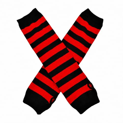 MIJOMA gestreifte Armstulpen mit Daumenloch – weiche Gothic Punk Armwärmer für Festival, Konzert und Alltag