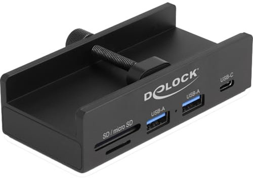 DeLOCK USB-Hub Externer USB 5 Gbps Hub mit 2 x USB Typ-A, 1 x USB Type-C™ und SD + Micro SD Slot mit Feststellschraube