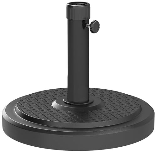 Outsunny 22kg Garden Parasol Base, Round HDPE Sun Umbrella Base, Heavy Duty Outdoor Umbrella Stand for 38mm or 48mm Outdoor Umbrella Poles, Black