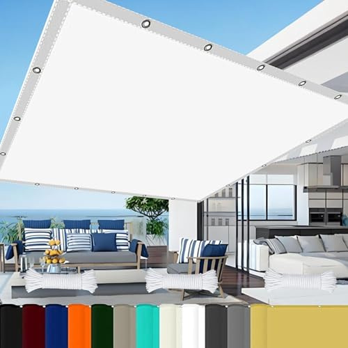 Markisenstoffe Meterware 2 x 3.5 m Reißfest Uv-Schutz Nach Mass Polyestergewebe mit Seil Sonnenschutz Balkon Sonnenschutz Markise für Pool Und Glasdach, Weiß