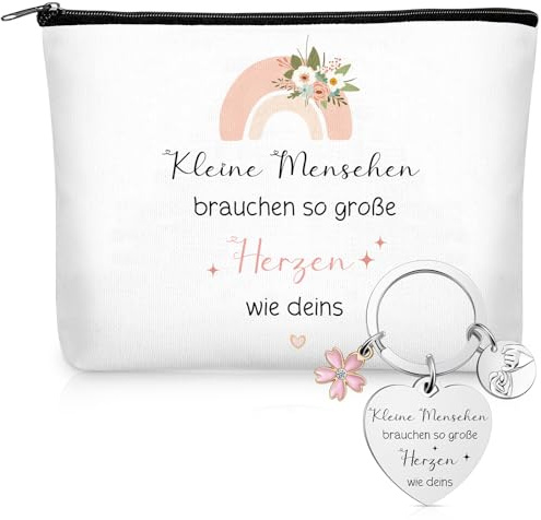 Weewooday Abschiedsgeschenk Erzieherin Lehrerin Danke Kosmetiktasche, Blume | Schlüsselanhänger mit Gravur, Kulturbeutels Make-Up Tasche, Danke Geschenk für Kindergarten Kita Abschied Weihnachten