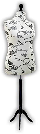 LUCCESI Schneiderpuppe | zum Probierpreis! | Größen S - XL (Female ♀) | Torso Size: XL (44-46) | Wechselbezug Creme-Weiss/florales Muster (schwarz) | Standfuss schwarz | Damen - Schaufensterpuppe