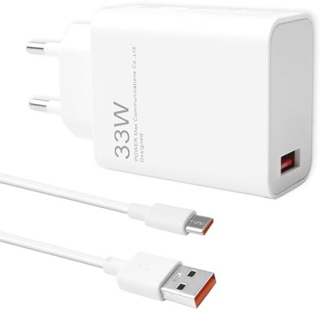 Caricatore Rapido 33W per Xiaomi con Cavo USB-C 1M, Alimentatore Intelligente Ricarica Veloce Sicura per Xiaomi Mi 11 Lite, Mi 11i, 10T Lite, Mi 10T Pro, Redmi Note 13, 12, 11S, Mi 11 Ultra