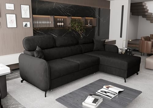 AXLIVING Ecksofa mit Schlaffunktion Ribella 5 L-Form 265cm, Samt in Grafit Rechts