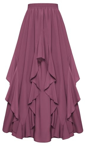 Scarlet Darkness Jupe longue en mousseline pour femme, taille élastique, coupe A, jupes Cottagecore à fente, rose/violet, XL