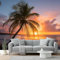 Fotomurales Cocoteros en la Playa Paisaje Vacacional Papel pintado tejido no tejido decoración Pared decorativos 300 x 210 cm Sala Cuarto Oficina Salón Decoración Casa Naranja Azul
