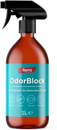 Remi Hogar | Eliminador de Olores Multiusos en Spray OdorBlock 1 Litro | Fórmula Ecológica con Aroma Aloe Vera | Elimina Olores de Perros, Mascotas, Humedad y Comida