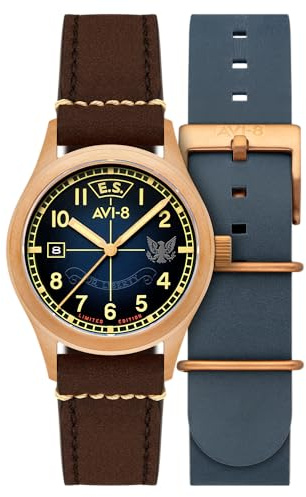 AVI-8 Herren-Armbanduhr Flyboy Eagle Squadron Automatik Bronze 85th Limited Edition 39 mm AV-4145
