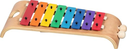 goki 61839 Xylophon aus Holz und Metall – 8-töniges Kinderinstrument mit gebogener Holzbasis inkl. 2 Schlägel, Musikinstrument für Kinder ab 3 Jahren