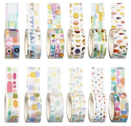 12er Set Washi Tape - Washi Klebeband Set Masking Tape für dein Bullet Journal Zubehör & DIY 15 mm x 3m Weihnachts Tape Bullet Journal Washi Tapes