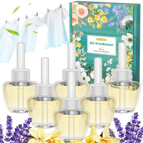 LASENTEUR Duftstecker Nachfüller 6x19ml, kompatibel mit Air Wick und Glade | Raumduft & Lufterfrischer für die Steckdose, Duftölflakon Nachfüller mit Lavendel, Vanille & Frische Leinen