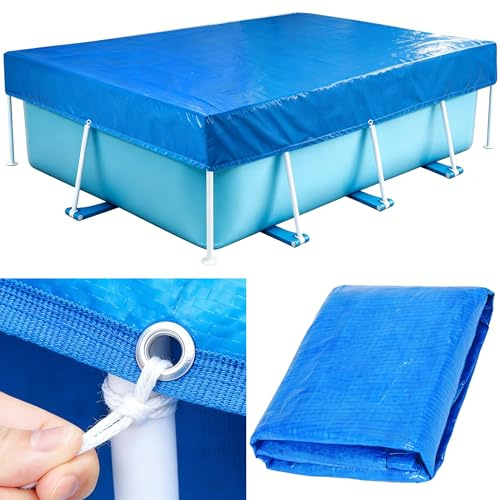 304 x 205 cm Poolabdeckung Rechteckig, Blau Poolabdeckungen mit Bindeseil, Faltbar Pool Abdeckplane, Sommer Pool Cover für Rechteckige Rahmen Schwimmbäder (304 x 205 cm)
