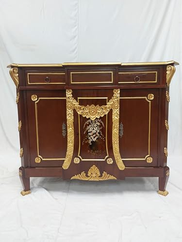 Kunibert Antike königliche Louis XIV. Louises Barock Rokoko Stilmöbel Kommode Sideboard Kommodenschrank Sideboardschrank Farbe: Nussbaum mit Gold Breite125cm