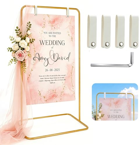 Adjustable Wedding Sign Stand Holder, Wedding Sign Holder(180x80x50cm/Gold) | Metal Easel Stand for Wedding Welcome Sign, Welcome to Our Wedding Sign for Seating Chart, Decor, Posters, Party