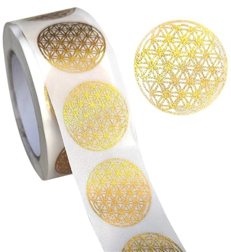 5 rotoli di adesivi da grattare, motivo fiore della vita, etichette olografiche rotonde sigillanti per imballaggio, scrapbooking e artigianato fai da te, dorato