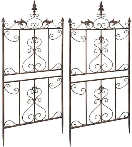 CLP 2er Set Rankgitter Metall Myrte, Rankhilfe für Rosen und Clematis im Landhausstil, Kletterhilfe für Hochbeet, Garten, Balkon oder Terrasse, Farbe:braun