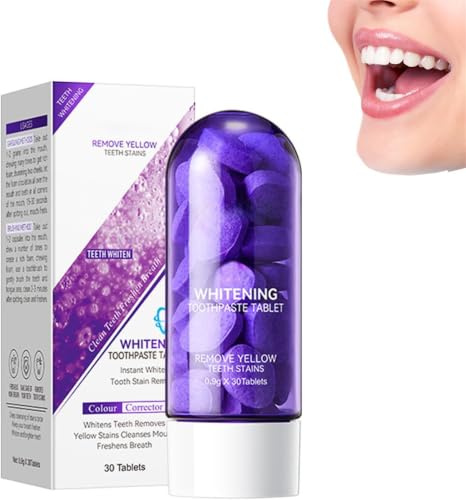 Purple Toothpaste Tablets for Teeth Brighten, 30 Count with Nano Hydroxyapatite - Teeth Whitening, Deep Stain Removal, Fresh Breath, Natural Mint Toothpaste Tabs for Daily Oral Care (1Pcs)