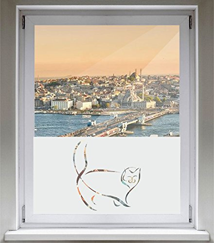INDIGOS UG Sichtschutzfolie Glasdekorfolie Fensterfolie mit Motiv satiniert Blickdicht - d312 Fette Katze - 1200 mm Länge - 500 mm Höhe Viereck - selbstklebend - matt - für Fenster