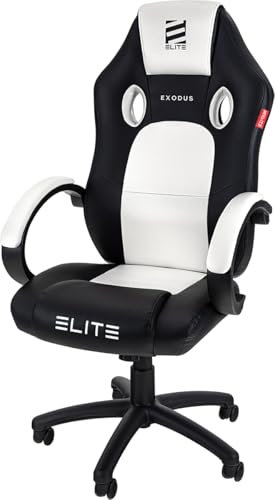 ELITE Gaming Stuhl MG100 Exodus | Ergonomischer Bürostuhl - Schreibtischstuhl - Chefsessel - Sessel - Racing Gaming Stuhl - Gamingstuhl - Drehstuhl - Chair - Kunstleder Sportsitz (Schwarz/Weiß)