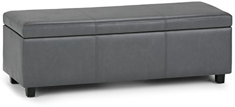 SIMPLIHOME Avalon 48 Wide Vegan Leather Storage Ottoman in Stone Grey